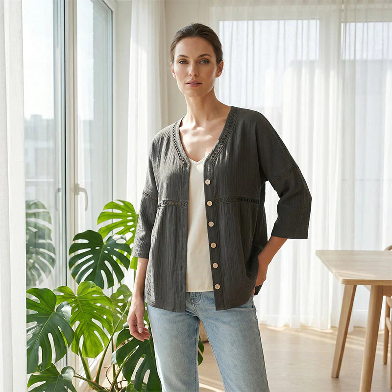 Bettina Todaro™ Elegant V-neck Lace Blouse for Everyday