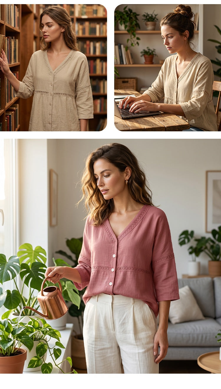 Bettina Todaro™ Elegant V-neck Lace Blouse for Everyday