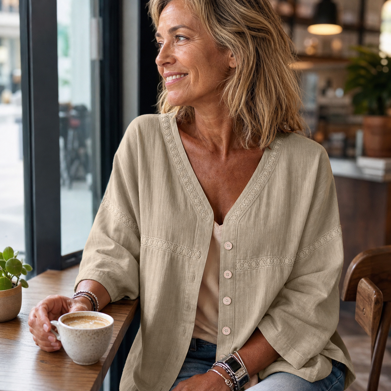 Bettina Todaro™ Elegant Everyday Blouse with Embroidered V-Neck