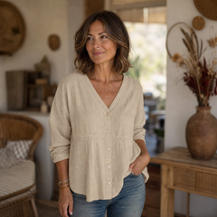 Bettina Todaro™ Elegant Everyday Blouse with Embroidered V-Neck