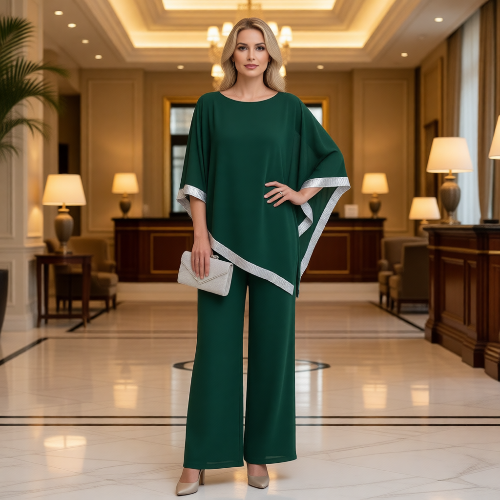 Bianca Marchetti™ Elegant Sequin Poncho and Wide-Leg Pants Set