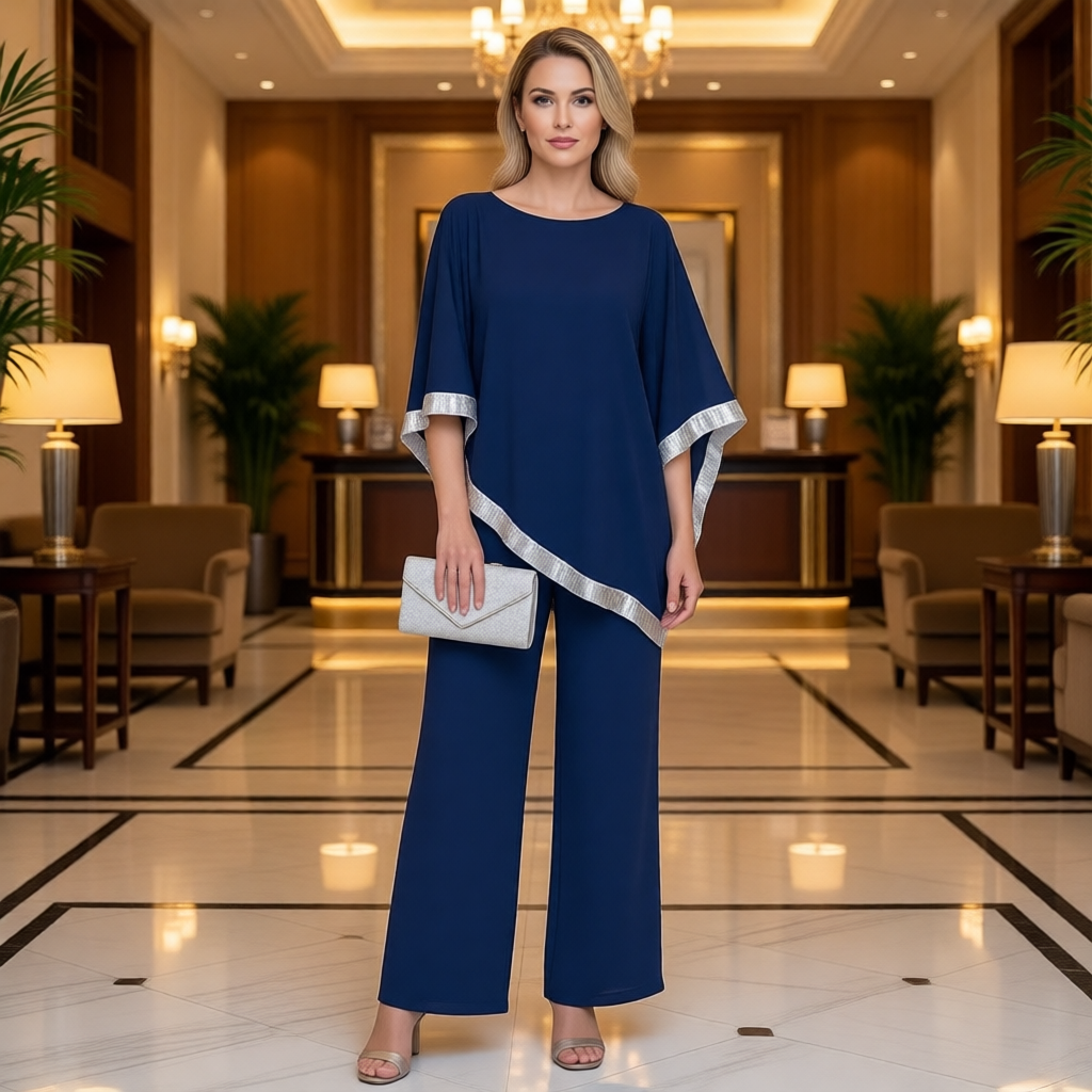 Bianca Marchetti™ Elegant Sequin Poncho and Wide-Leg Pants Set