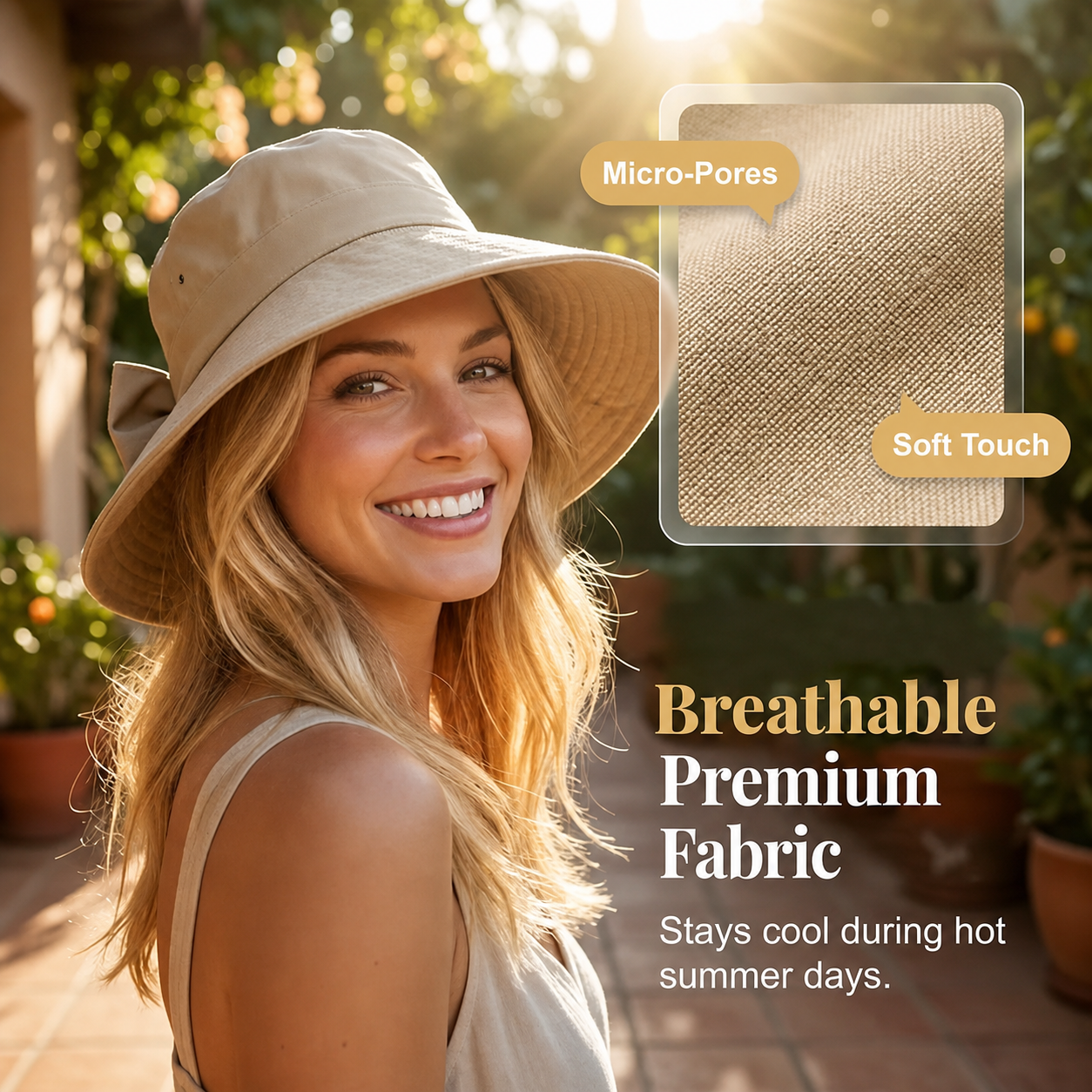 Brielle Sole™ Bowknot Wide Brim Hat for Sun Protection