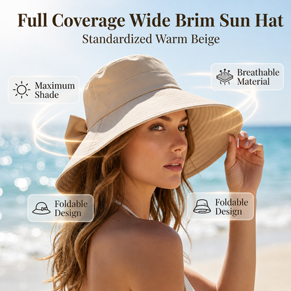 Brielle Sole™ Bowknot Wide Brim Hat for Sun Protection