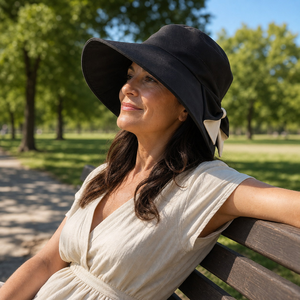 Brielle Sole™ Bowknot Wide Brim Hat for Sun Protection