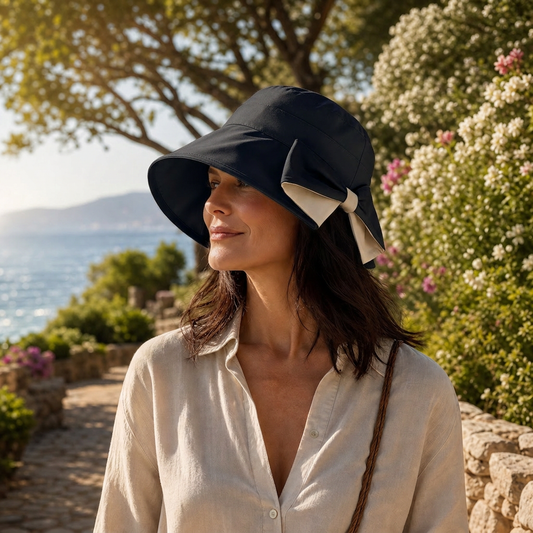 Brielle Sole™ Bowknot Wide Brim Hat for Sun Protection