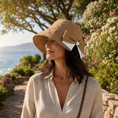 Brielle Sole™ Bowknot Wide Brim Hat for Sun Protection