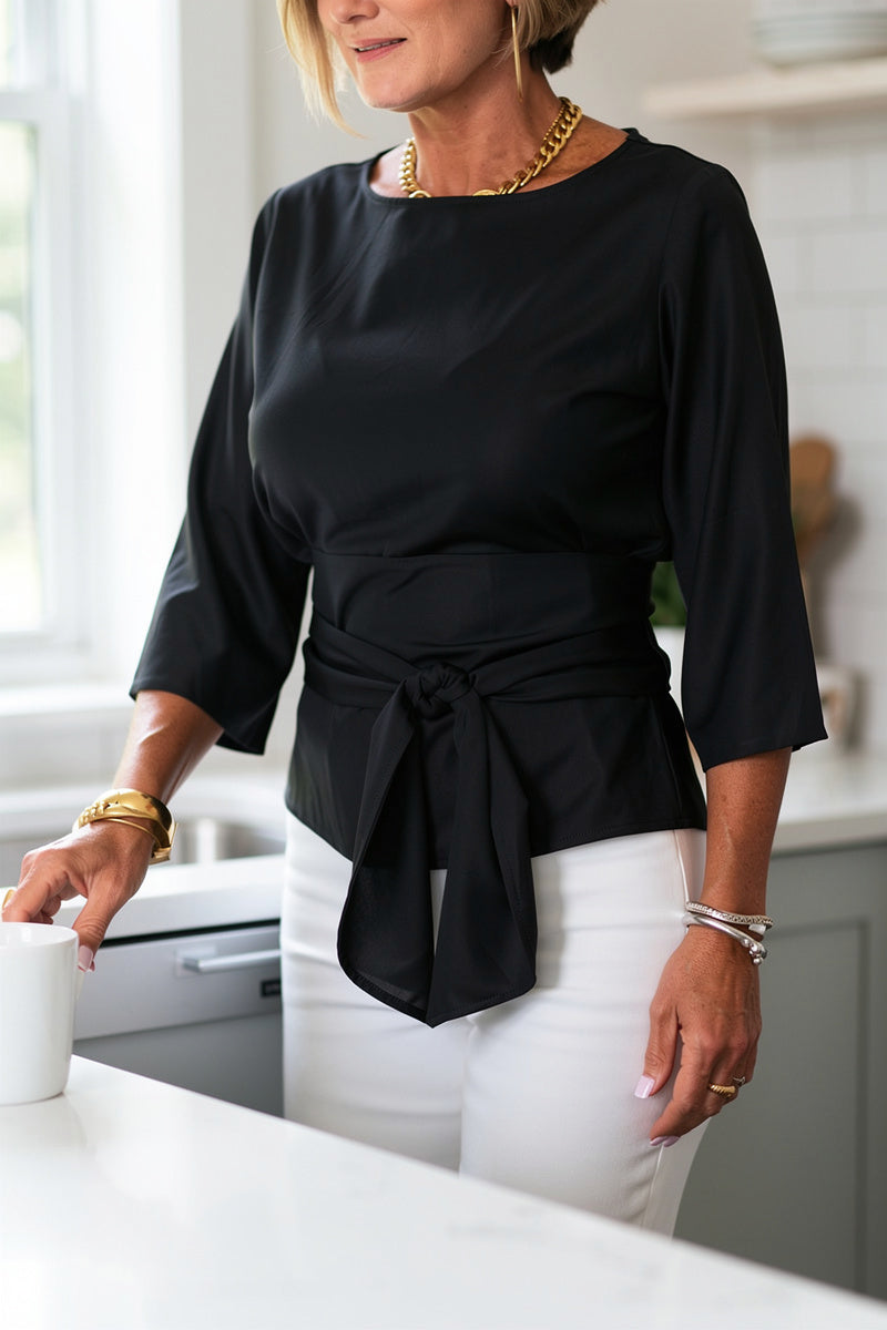 Brigida Argento™ Tie Waist Boat Neck Blouse