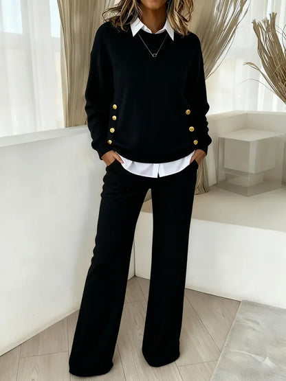 Camilla Women's Comfortable Knit Set - main front view of cozy sweater and pants set