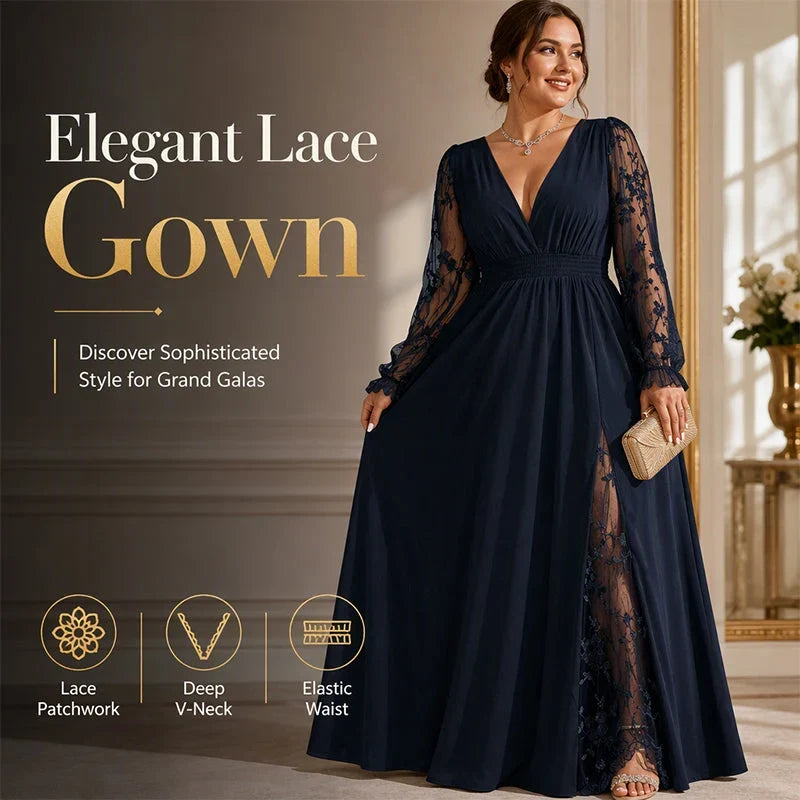 Camilla Elegant Lace Dress with V-Neckline - main front view of the dress