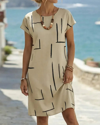 Camilla Summer Dress With Print And Round Neck - main front view of printed summer dress