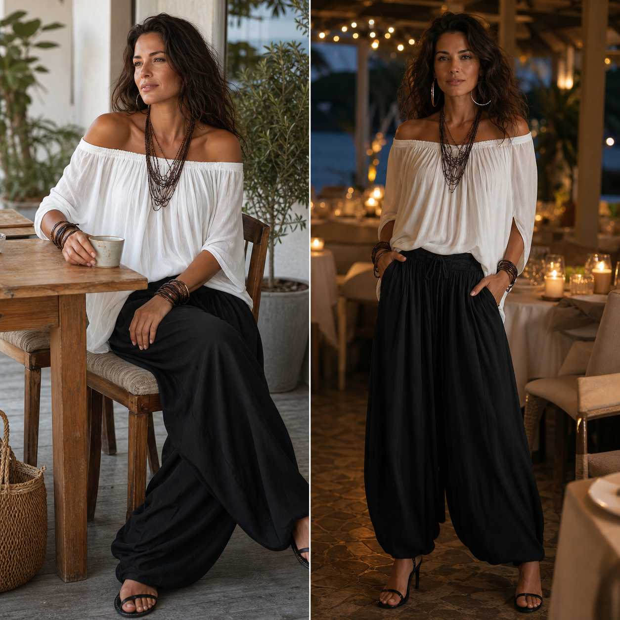Camilla Ulivelli™ Elegant Flowing Two-Piece Set with an Off-Shoulder Blouse