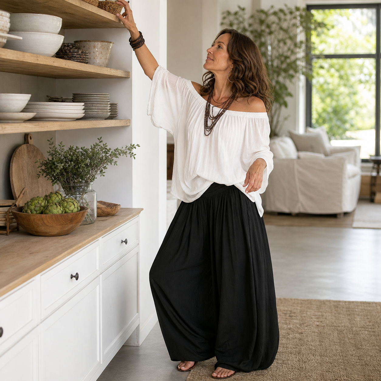 Camilla Ulivelli™ Elegant Flowing Two-Piece Set with an Off-Shoulder Blouse