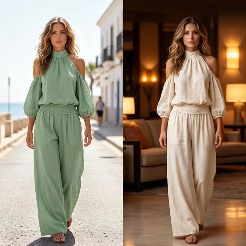 Candida Bartolomei™ Cold Shoulder Halter Top for Effortless Summer Style
