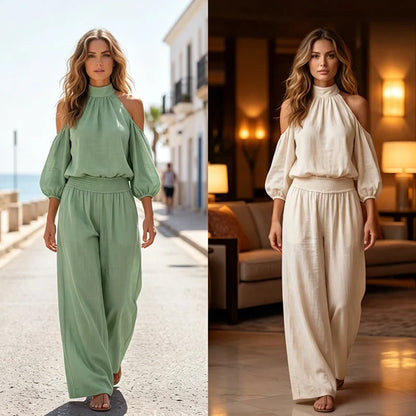 Candida Bartolomei™ Cold Shoulder Halter Top for Effortless Summer Style