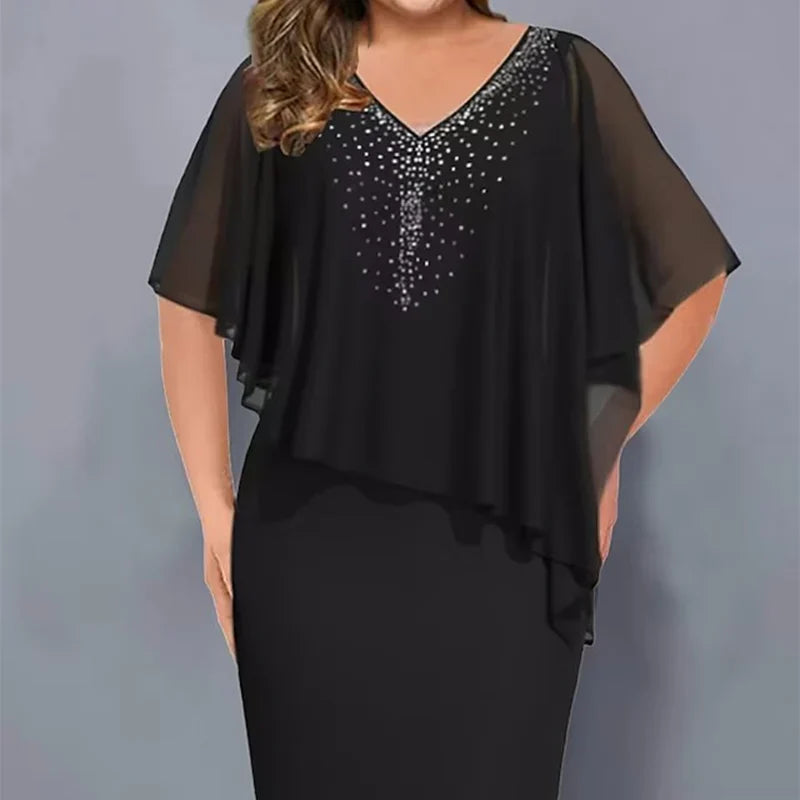 Candida Scaglione™ Elegant Rhinestone Dress that Flatters Curves