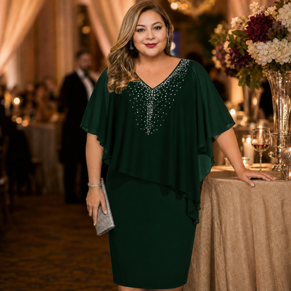 Candida Scaglione™ Elegant Rhinestone Dress that Flatters Curves