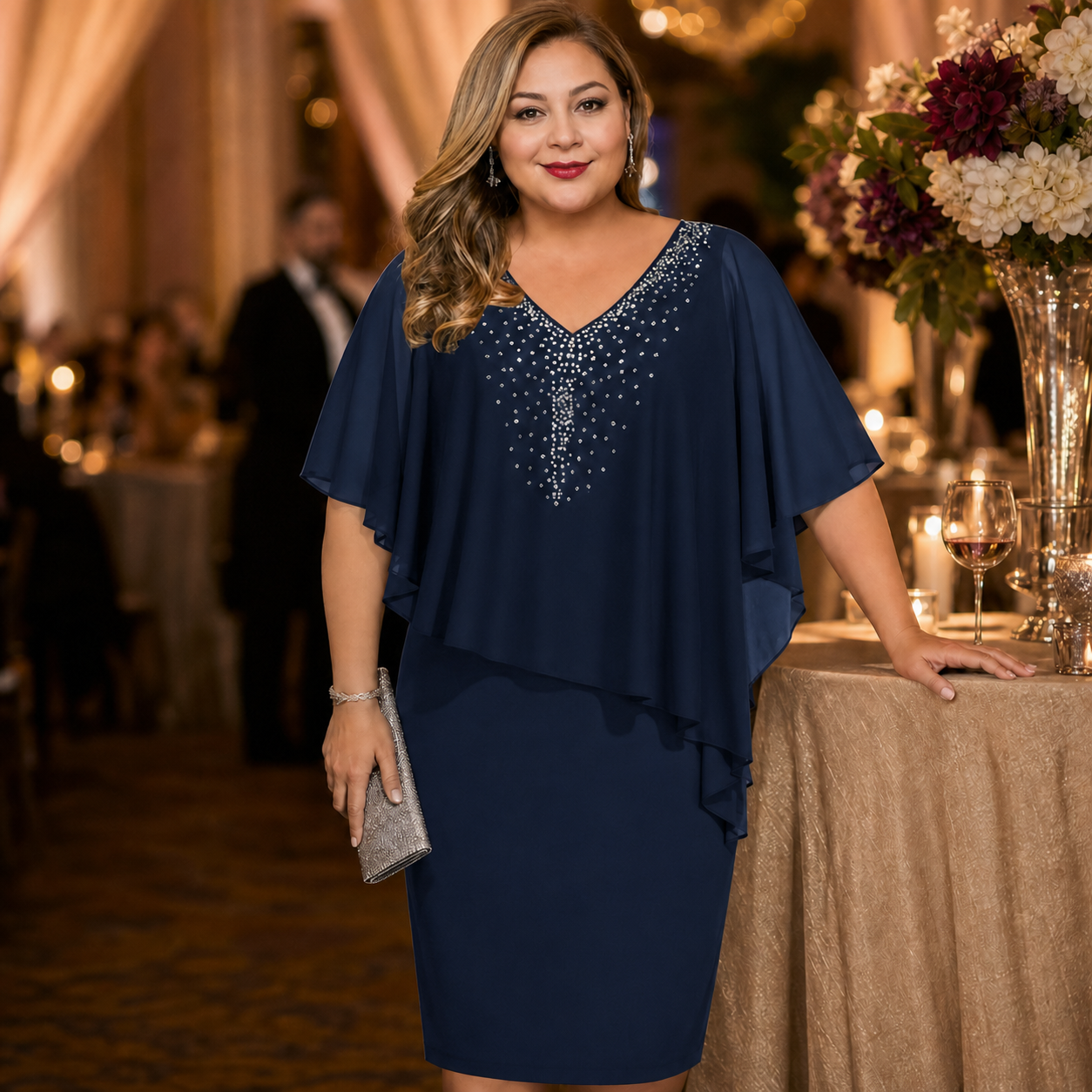 Candida Scaglione™ Elegant Rhinestone Dress that Flatters Curves