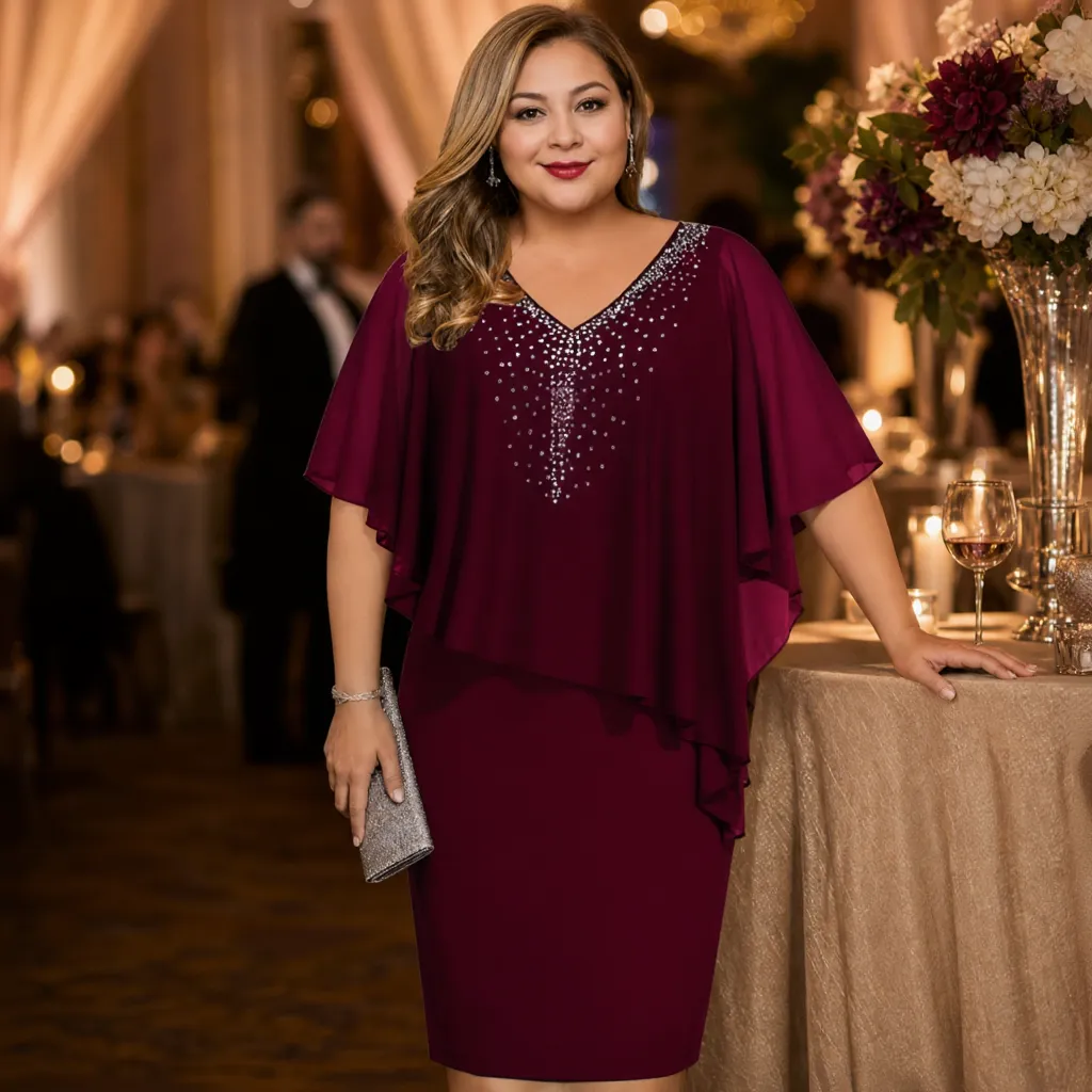 Candida Scaglione™ Elegant Rhinestone Dress that Flatters Curves