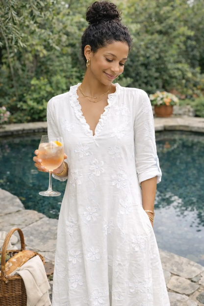 Carla Martinelli™ Feminine Floral Trapeze Dress with Ruffle Collar