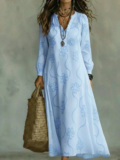 Carla Martinelli™ Feminine Floral Trapeze Dress with Ruffle Collar