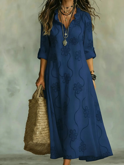 Carla Martinelli™ Feminine Floral Trapeze Dress with Ruffle Collar