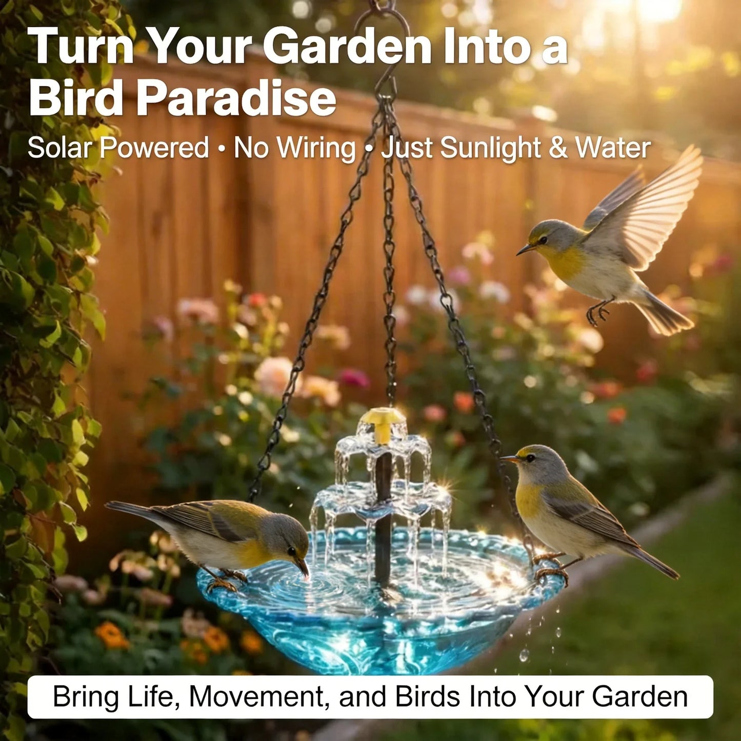 Cascadelle Solar Cascade Hanging Bird Bath Fountain - main product view
