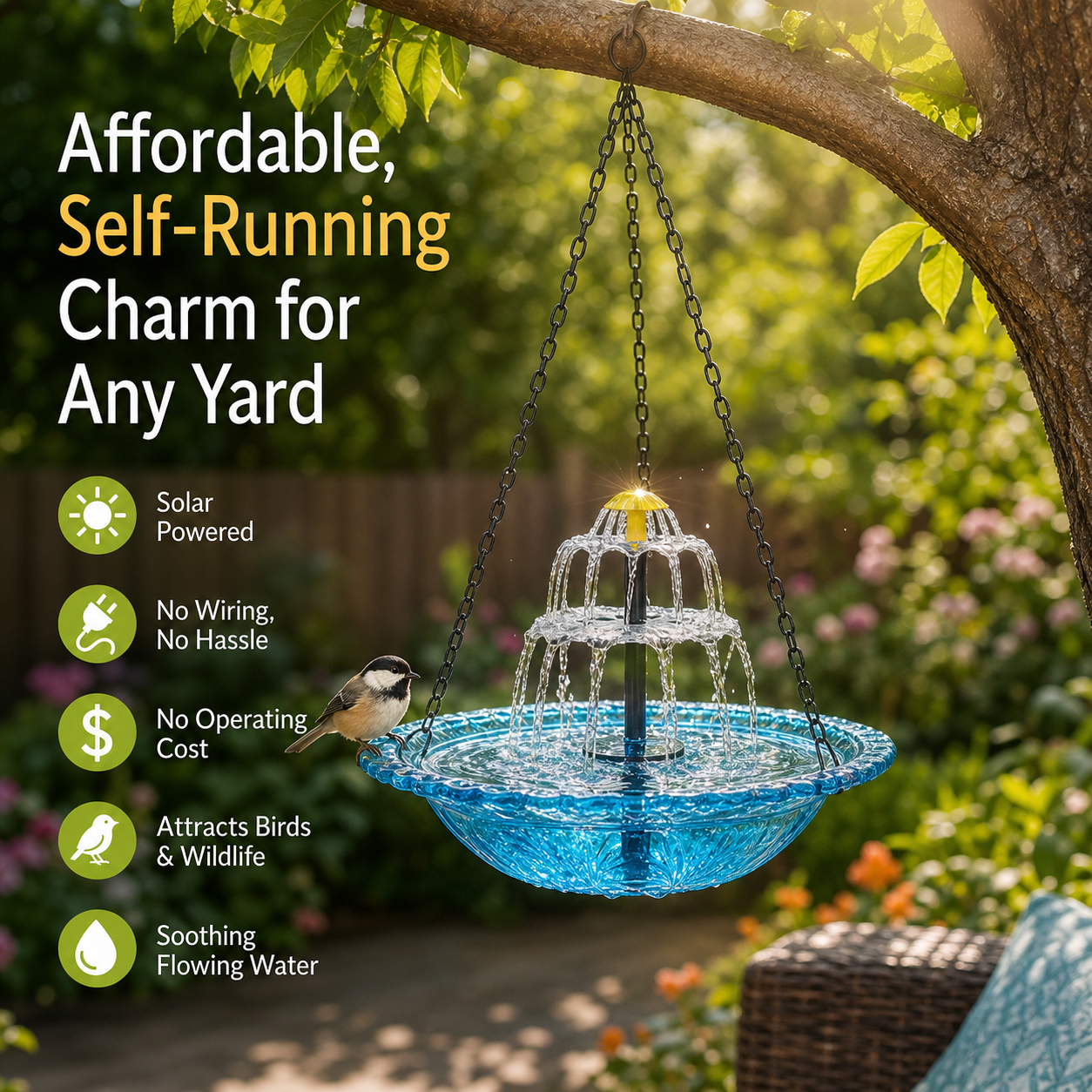 Cascadelle™ Solar Powered Cascading Bird Bath Fountain