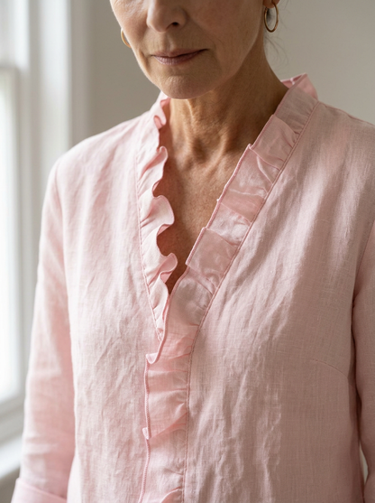 Caterina Conti™ Soft Ruffle V-Neck Casual Blouse