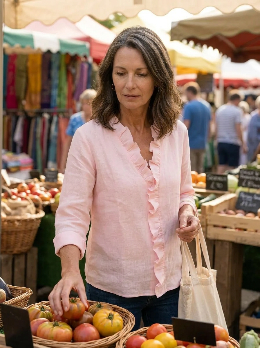 Caterina Conti™ Soft Ruffle V-Neck Casual Blouse