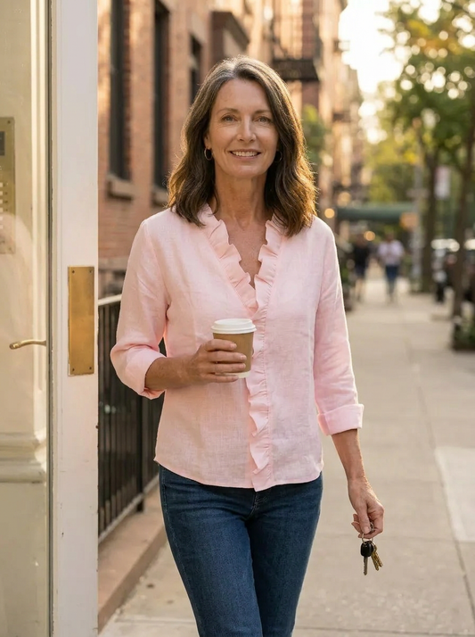Caterina Conti™ Soft Ruffle V-Neck Casual Blouse