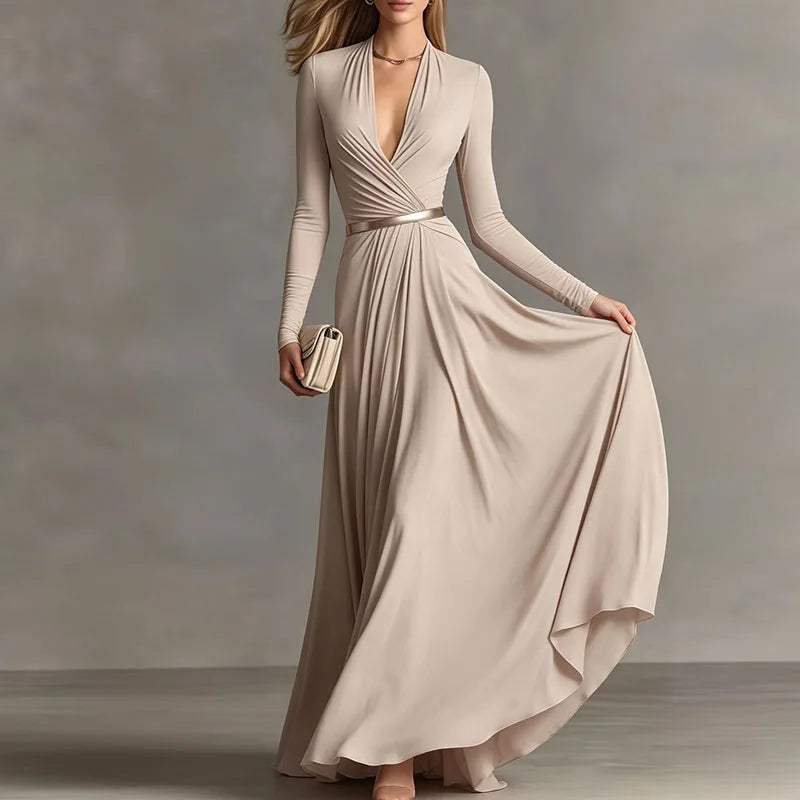 Caterina Sportelli™ Flowy V-Neck Maxi Dress for Special Occasions