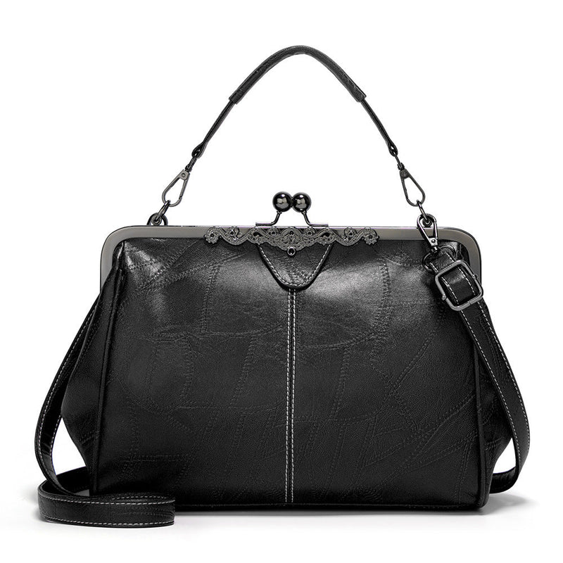 ClaspChic™ Elegant Kiss-Lock Leather Tote Handbag