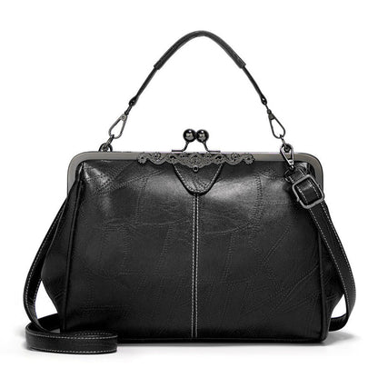 ClaspChic™ Elegant Kiss-Lock Leather Tote Handbag