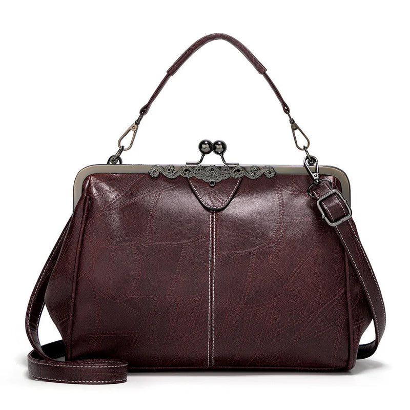 ClaspChic™ Elegant Kiss-Lock Leather Tote Handbag