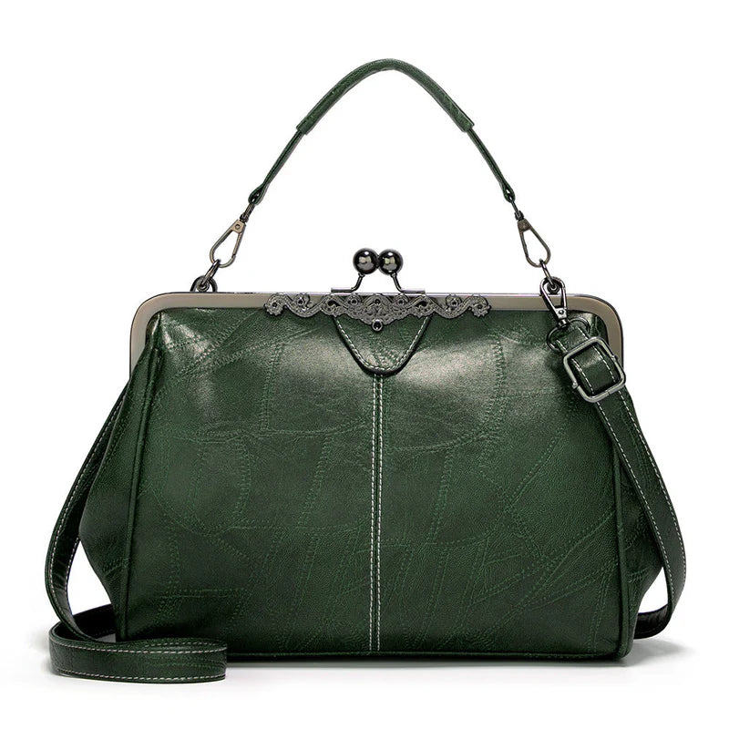 ClaspChic™ Elegant Kiss-Lock Leather Tote Handbag