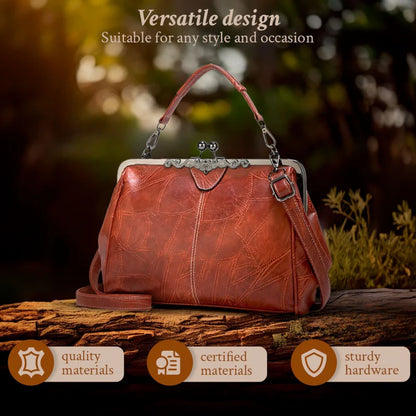 ClaspChic™ Elegant Kiss-Lock Leather Tote Handbag