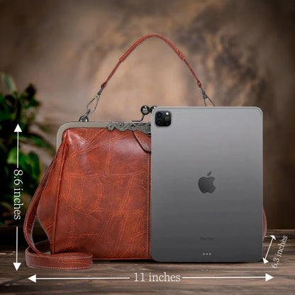 ClaspChic™ Elegant Kiss-Lock Leather Tote Handbag