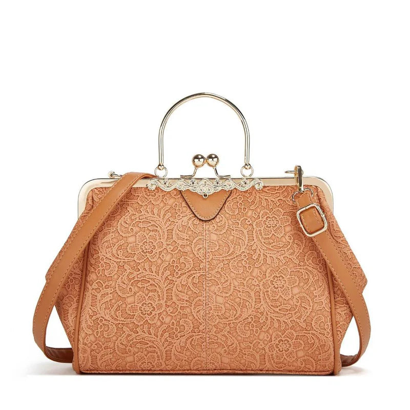 ClaspChic™ Elegant Kiss-Lock Leather Tote Handbag