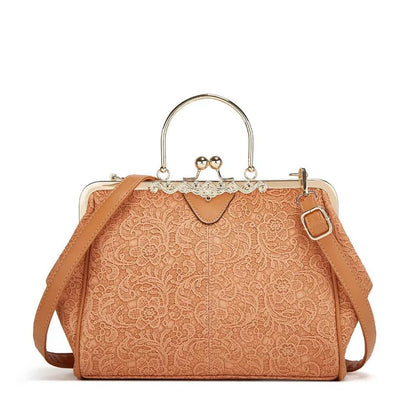 ClaspChic™ Elegant Kiss-Lock Leather Tote Handbag
