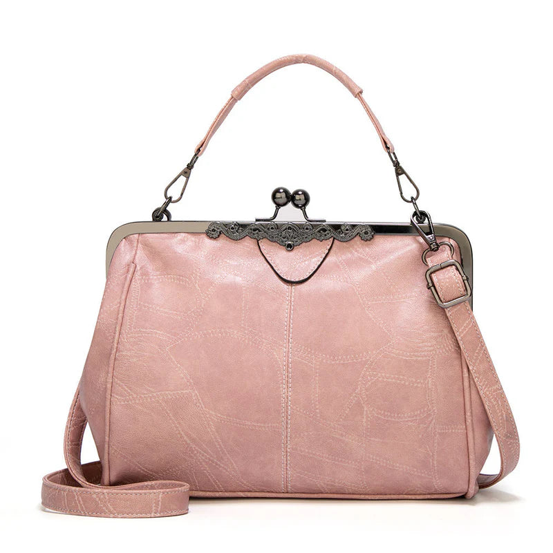 ClaspChic™ Elegant Kiss-Lock Leather Tote Handbag
