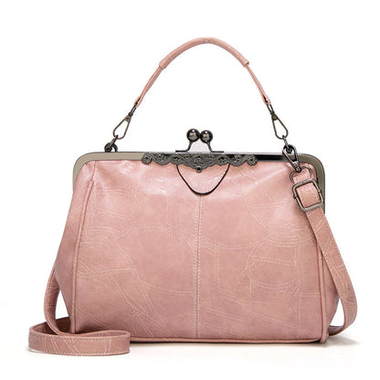 ClaspChic™ Elegant Kiss-Lock Leather Tote Handbag
