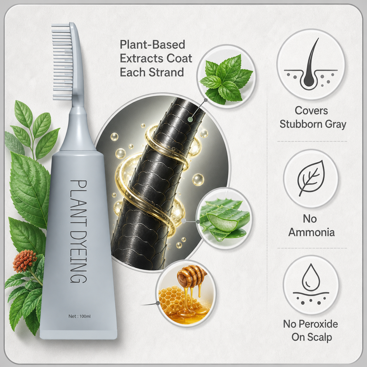 Combrané™ Gentle Comb Hair Dye for Natural Dark Color