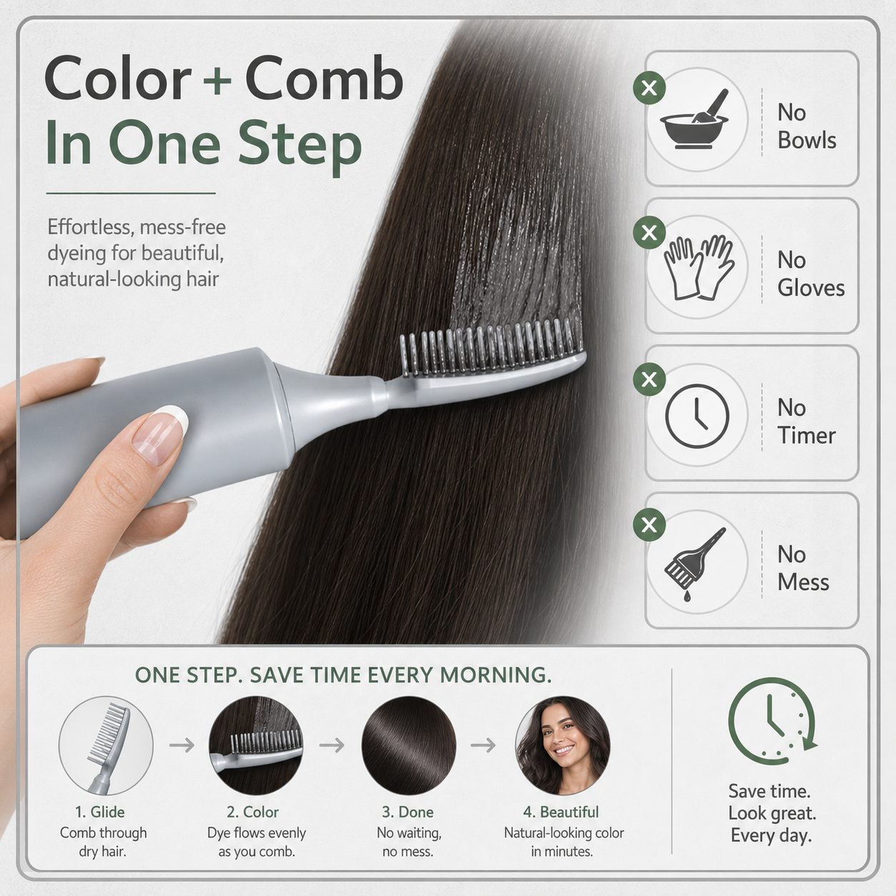 Combrané™ Gentle Comb Hair Dye for Natural Dark Color
