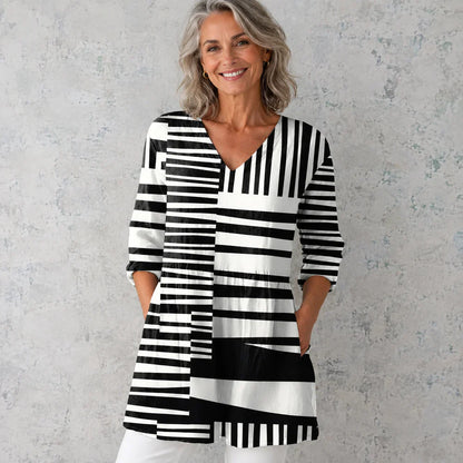 Concetta Matarazzo™ Elegant V-Neck Longline Blouse for Easy Everyday Style