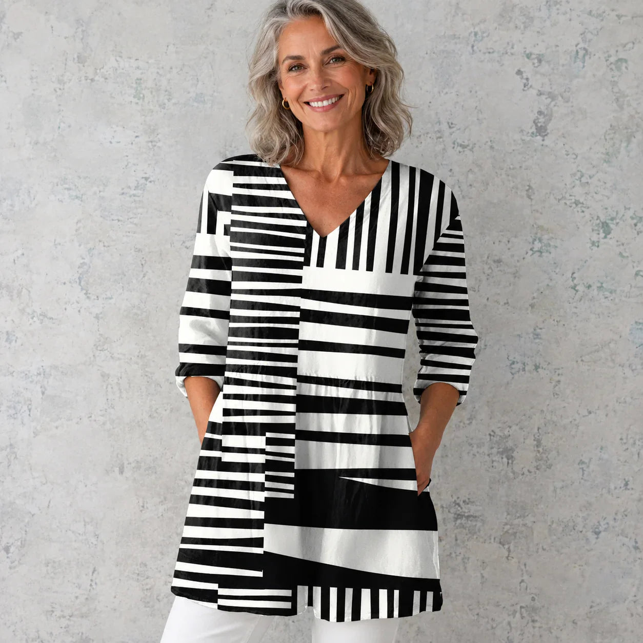 Concetta Matarazzo™ Elegant V-Neck Longline Blouse for Easy Everyday Style