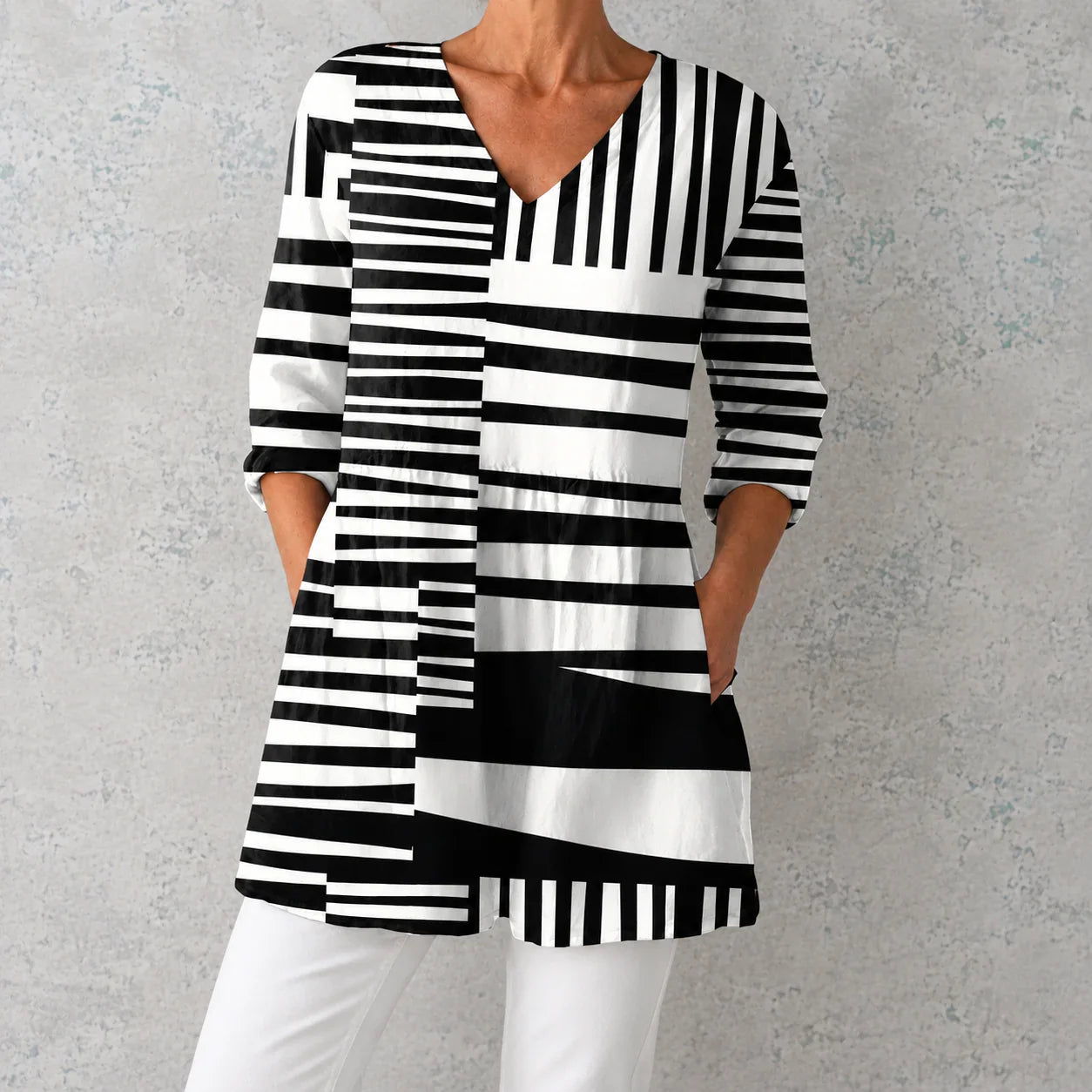 Concetta Savannah Draped V-Neck Longline Blouse - main front product view