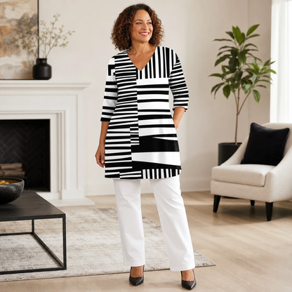 Concetta Matarazzo™ Elegant V-Neck Longline Blouse for Easy Everyday Style
