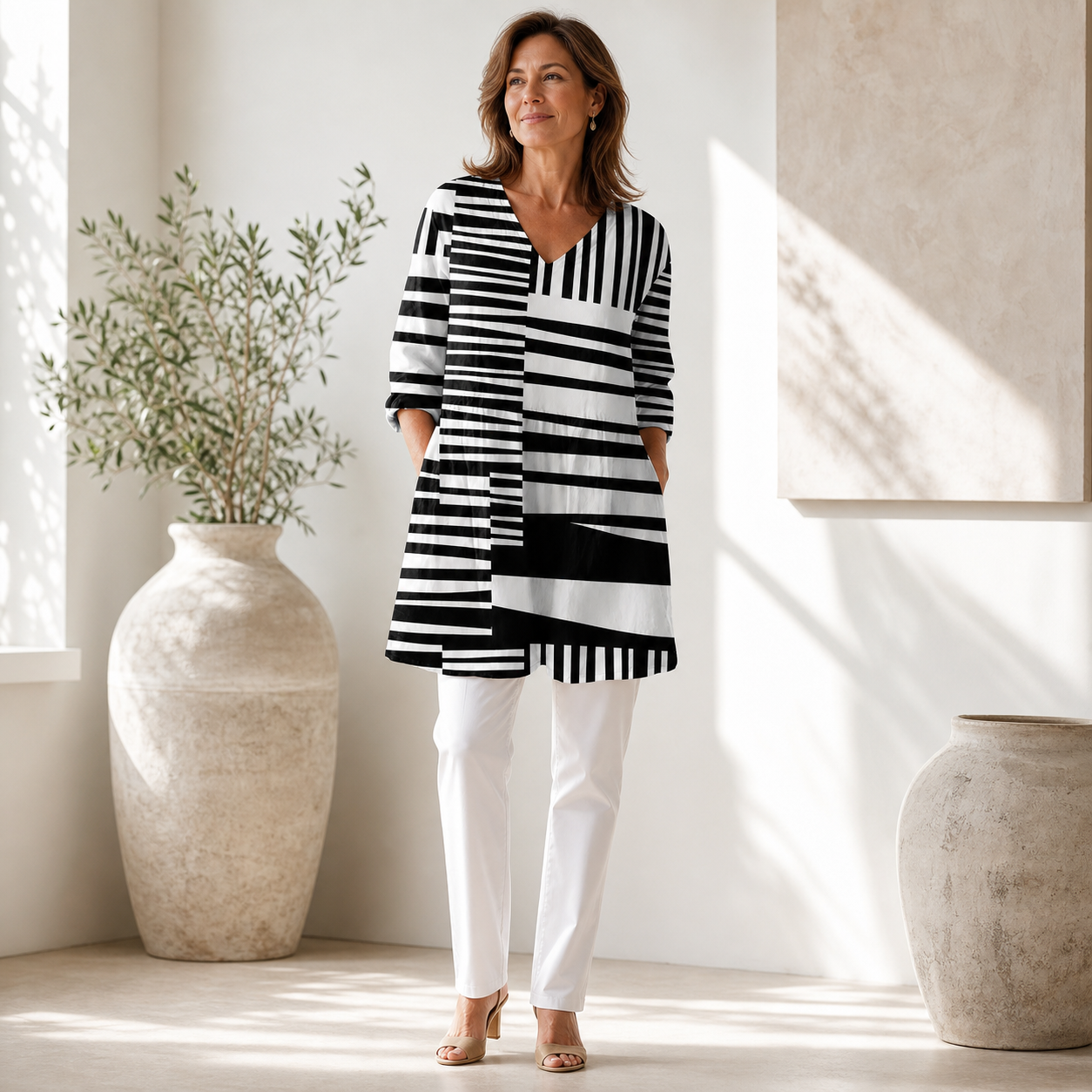 Concetta Matarazzo™ Elegant V-Neck Longline Blouse for Easy Everyday Style