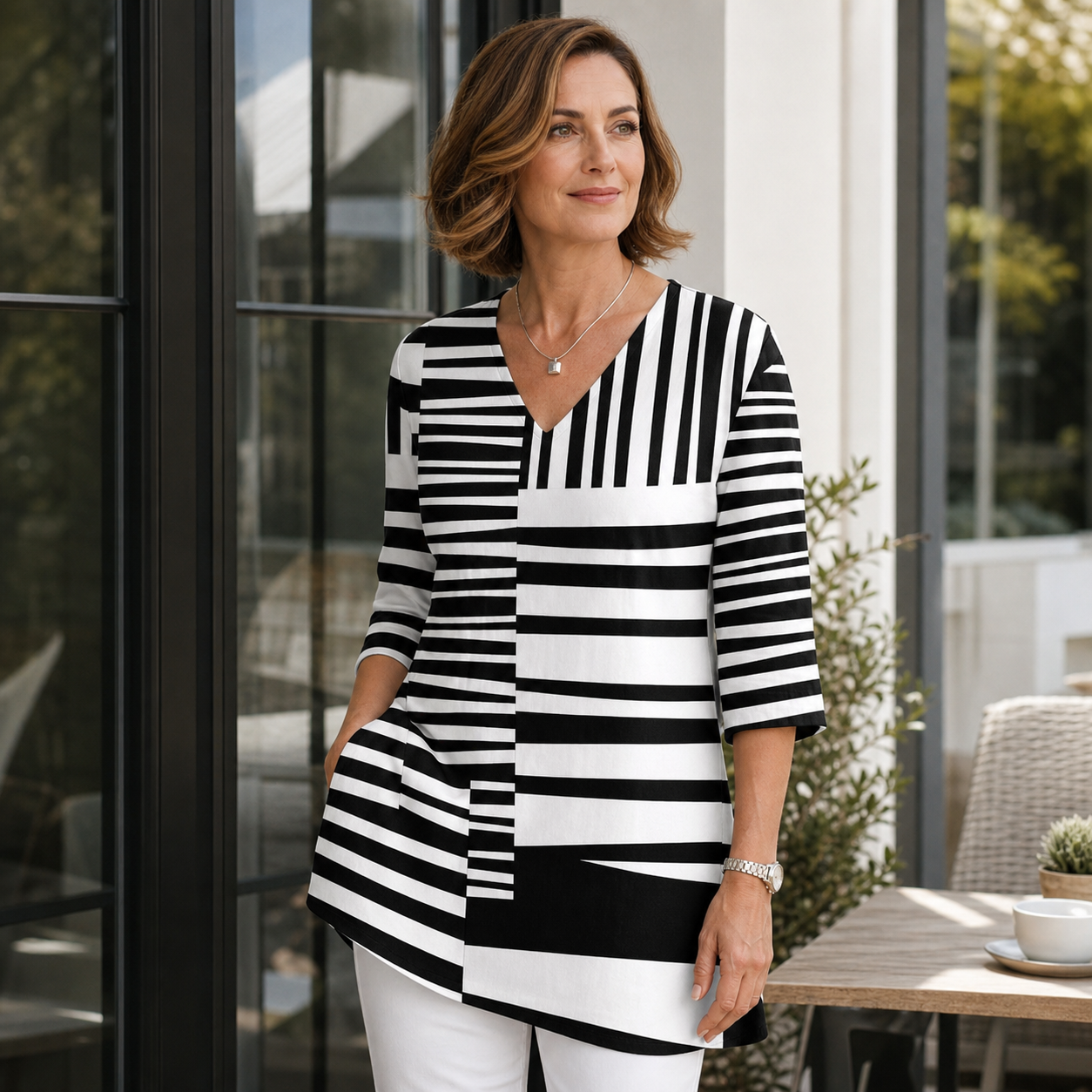 Concetta Matarazzo™ Elegant V-Neck Longline Blouse for Easy Everyday Style